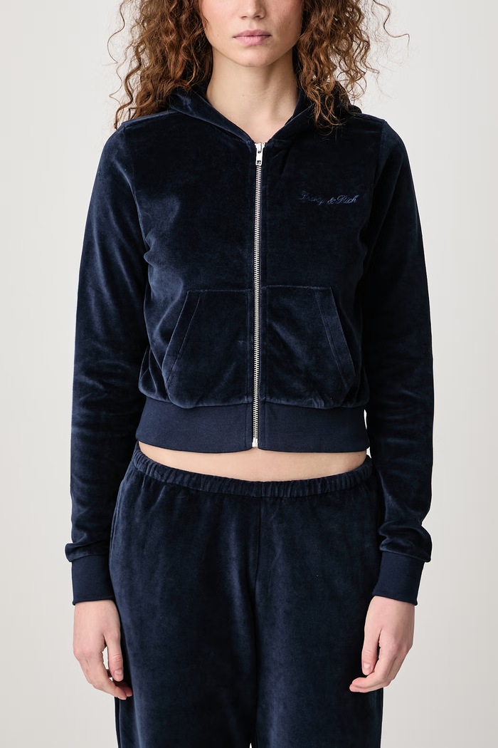 Signature Logo Krystal bluza rozpinana z kapturem bawełniana damska Sporty & Rich granatowy CA04473326BL106