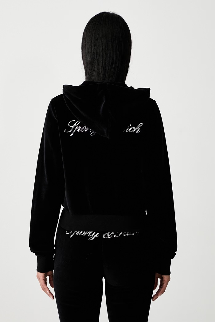 Odzież Sporty & Rich Signature Logo Krystal bluza rozpinana z kapturem bawełniana damska CA04471326BA01 czarny