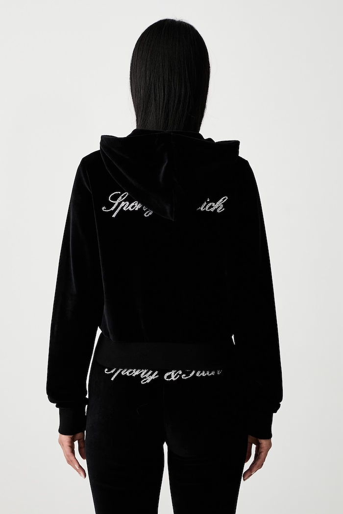 Odzież Sporty & Rich Signature Logo Krystal bluza rozpinana z kapturem bawełniana damska CA04471326BA01 czarny