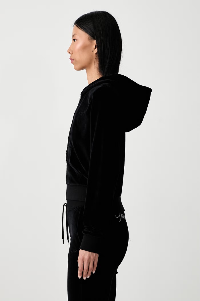 Sporty & Rich Signature Logo Krystal bluza rozpinana z kapturem bawełniana damska czarny CA04471326BA01