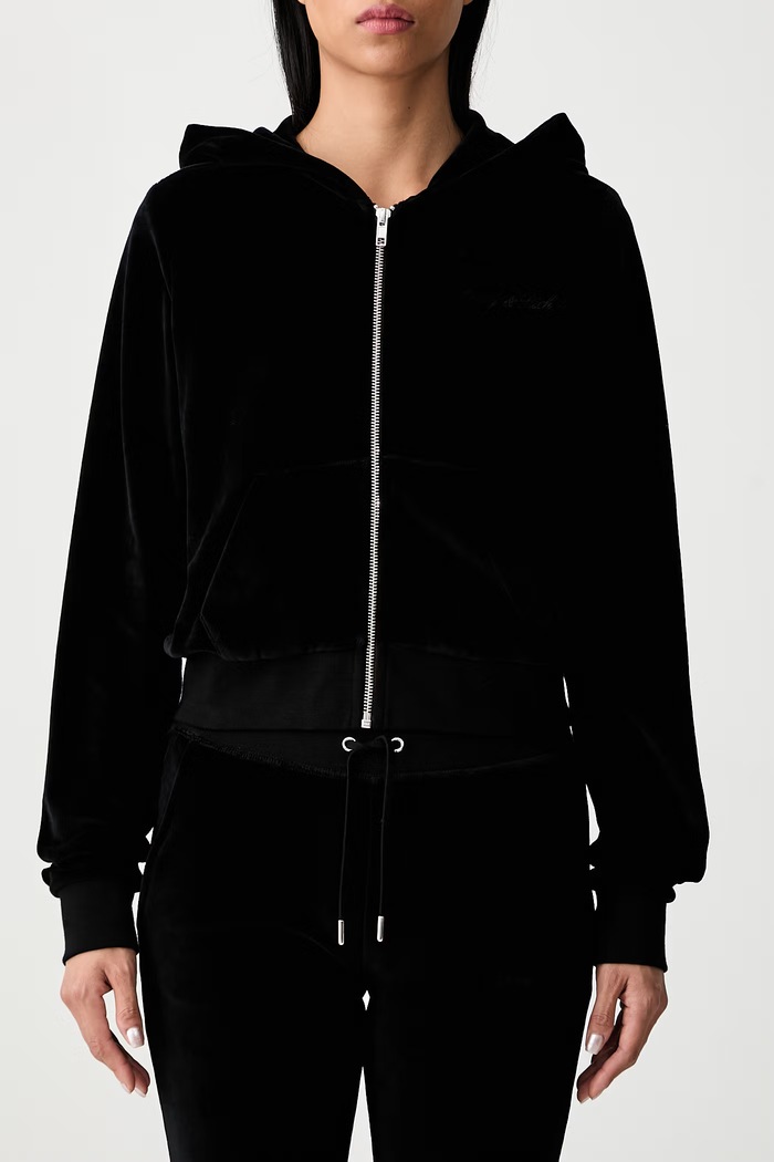 Sporty & Rich Signature Logo Krystal bluza rozpinana z kapturem bawełniana damska CA04471326BA01 czarny