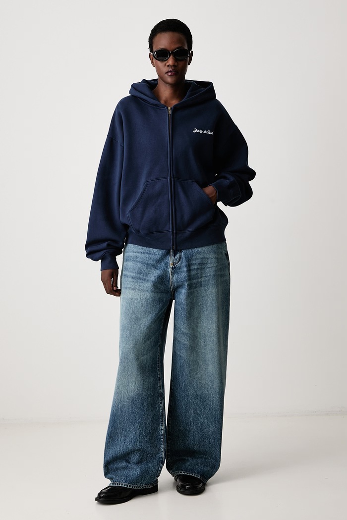 Sporty & Rich Signature Logo bluza z kapturem bawełniana damska ST094712326BL132 granatowy SS26