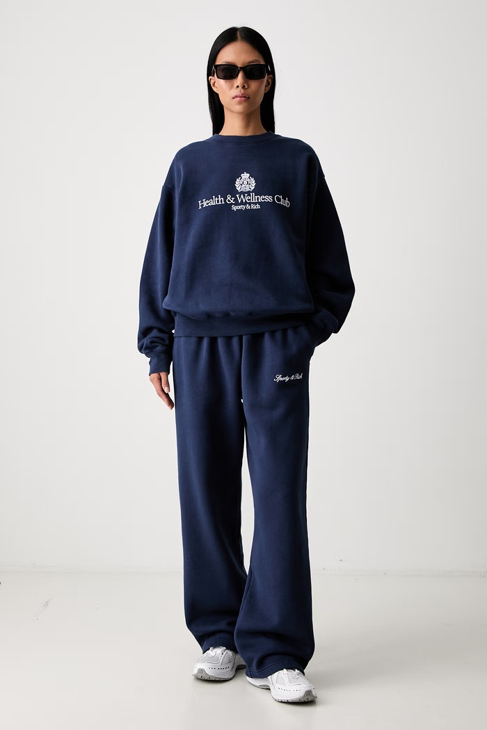 Sporty & Rich H&W Crest bluza bawełniana damska ST098712241BL132 granatowy SS26