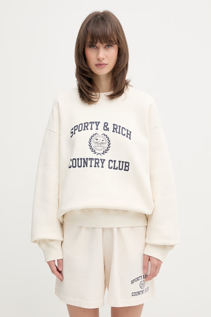 Sporty & Rich Varsity Crest μπλούζα βαμβακερή Γυναικεία μπεζ ST09876218WH37