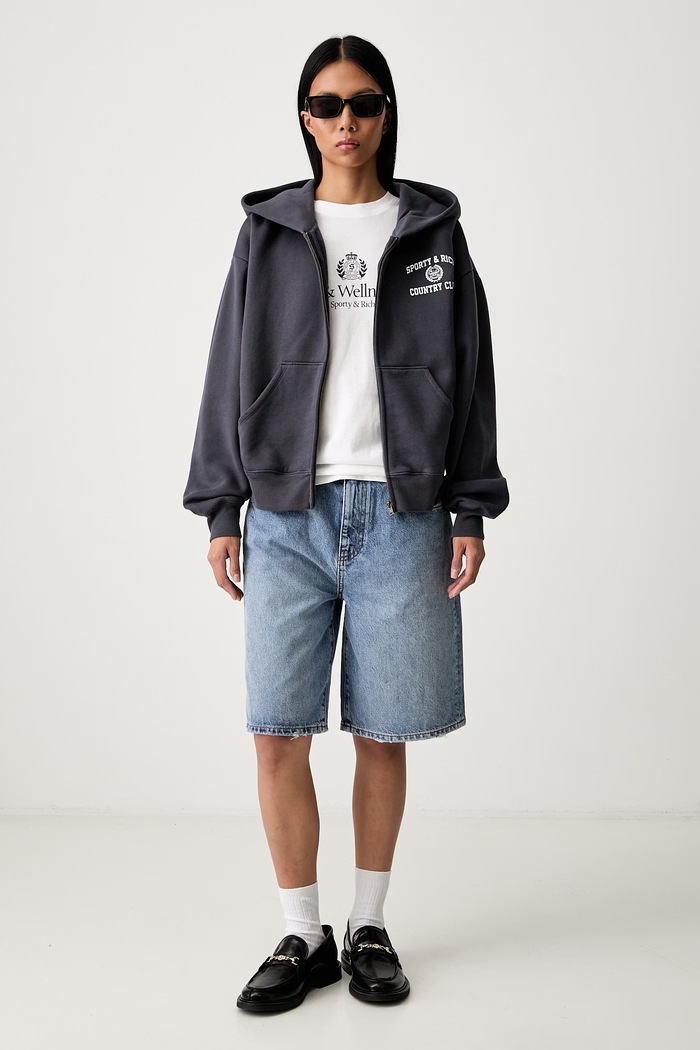 Sporty & Rich Varsity Crest bluza rozpinana z kapturem bawełniana damska ST094711218GY25 szary SS26
