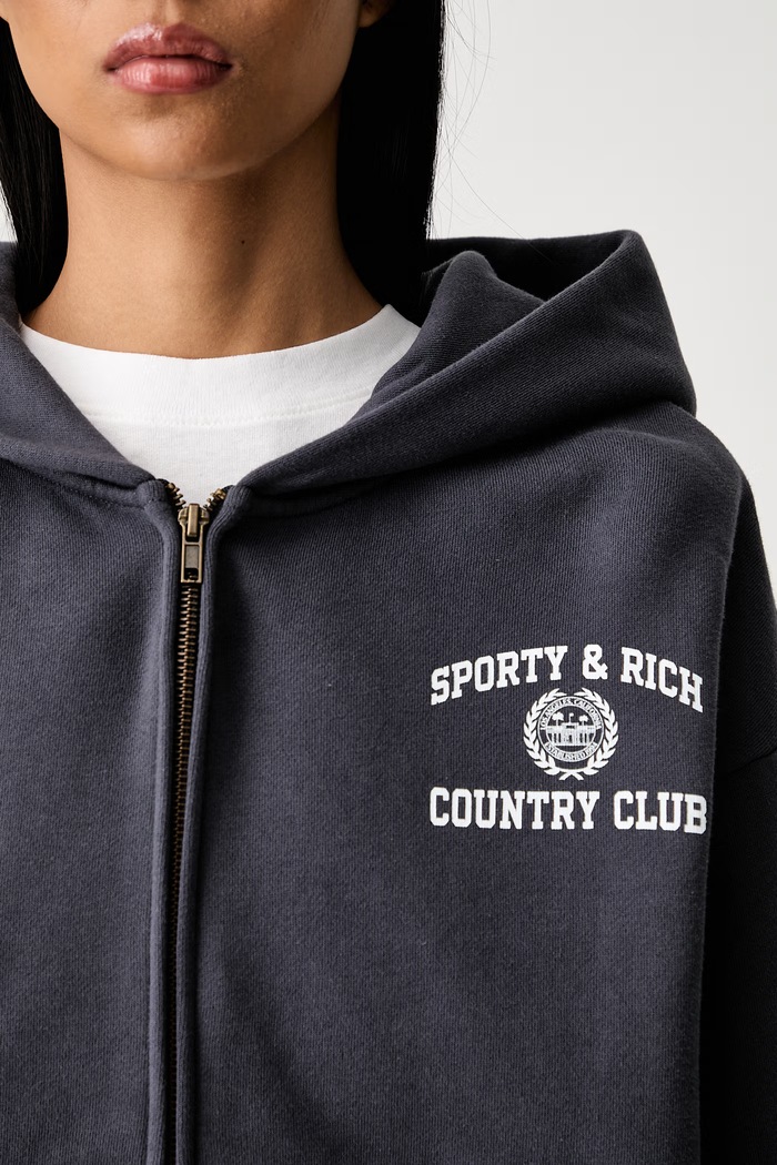 Sporty & Rich Varsity Crest bluza rozpinana z kapturem bawełniana damska ST094711218GY25