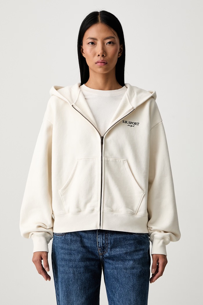 Sporty & Rich bluza rozpinana z kapturem bawełniana damska beżowy ST094711304WH37