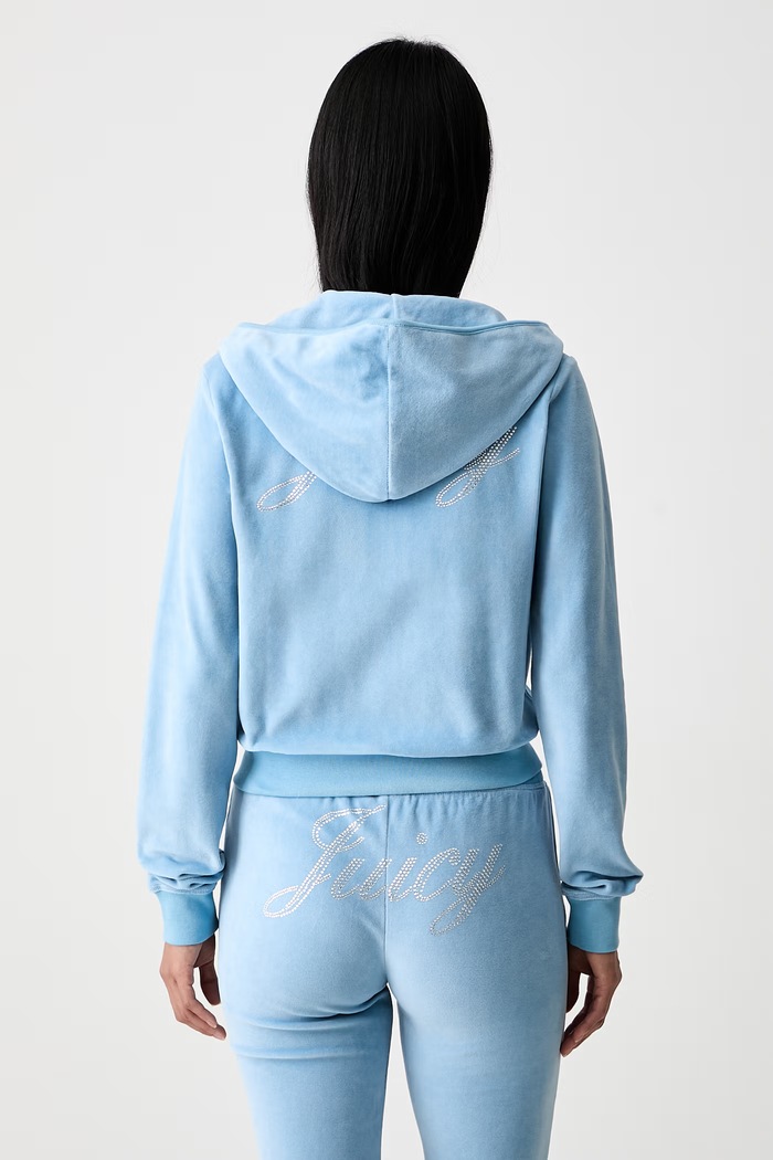 Odzież Sporty & Rich x Juicy Couture bluza rozpinana z kapturem welurowa damska CA046716689BL50 niebieski