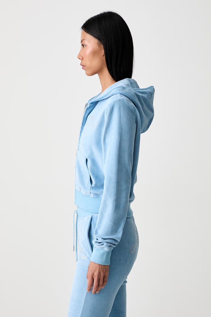 Sporty & Rich x Juicy Couture bluza rozpinana z kapturem welurowa damska niebieski CA046716689BL50