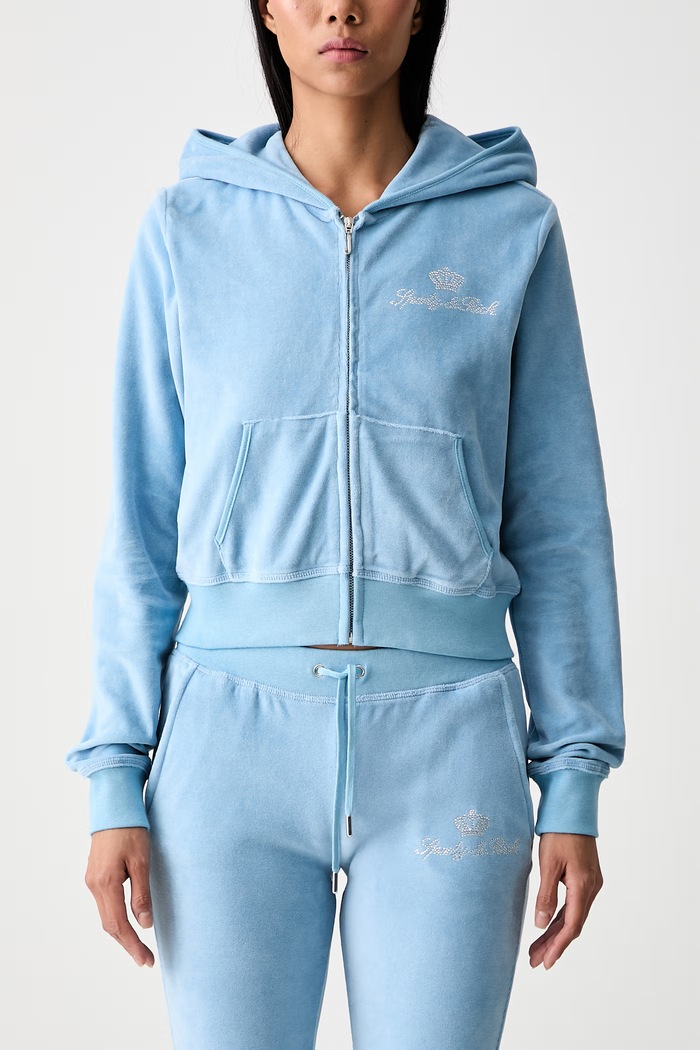 Sporty & Rich x Juicy Couture bluza rozpinana z kapturem welurowa damska CA046716689BL50 niebieski
