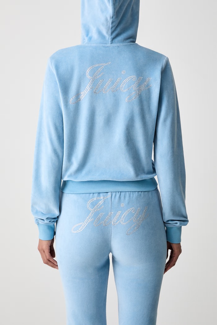 Sporty & Rich x Juicy Couture bluza rozpinana z kapturem welurowa damska CA046716689BL50