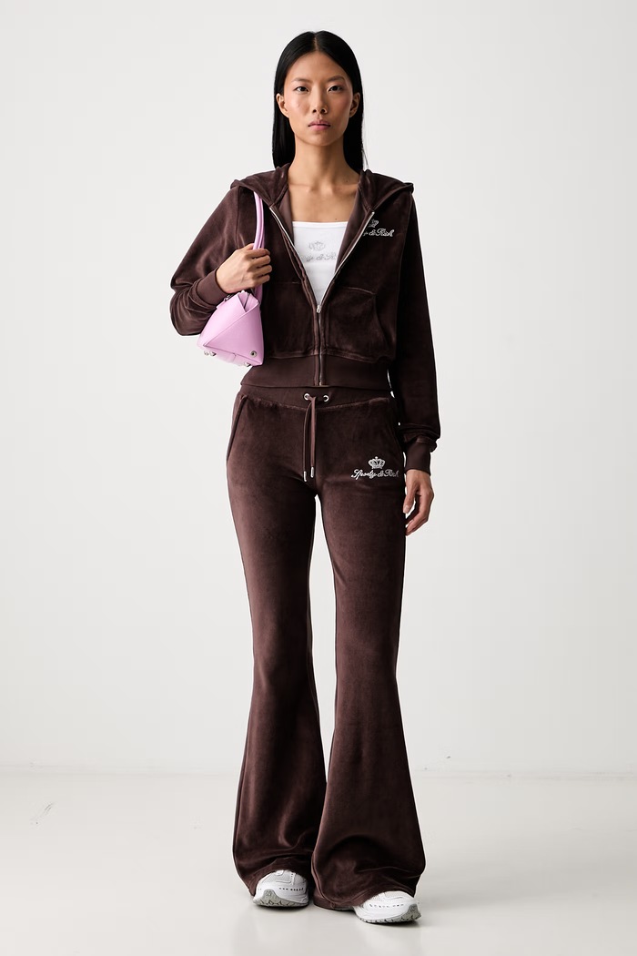 Sporty & Rich x Juicy Couture bluza rozpinana z kapturem welurowa damska CA046716689BR03 brązowy SS26