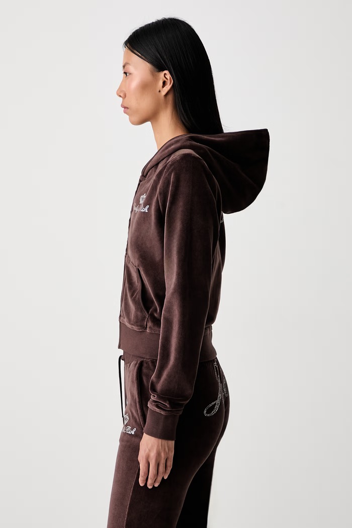Sporty & Rich x Juicy Couture bluza rozpinana z kapturem welurowa damska brązowy CA046716689BR03