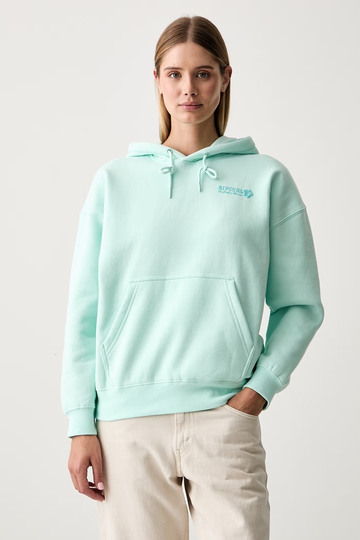 Îmbrăcăminte Rip Curl hanorac cu glugă pentru femei, din bumbac SURF PUFF HERITAGE 0A0WFL turcoaz