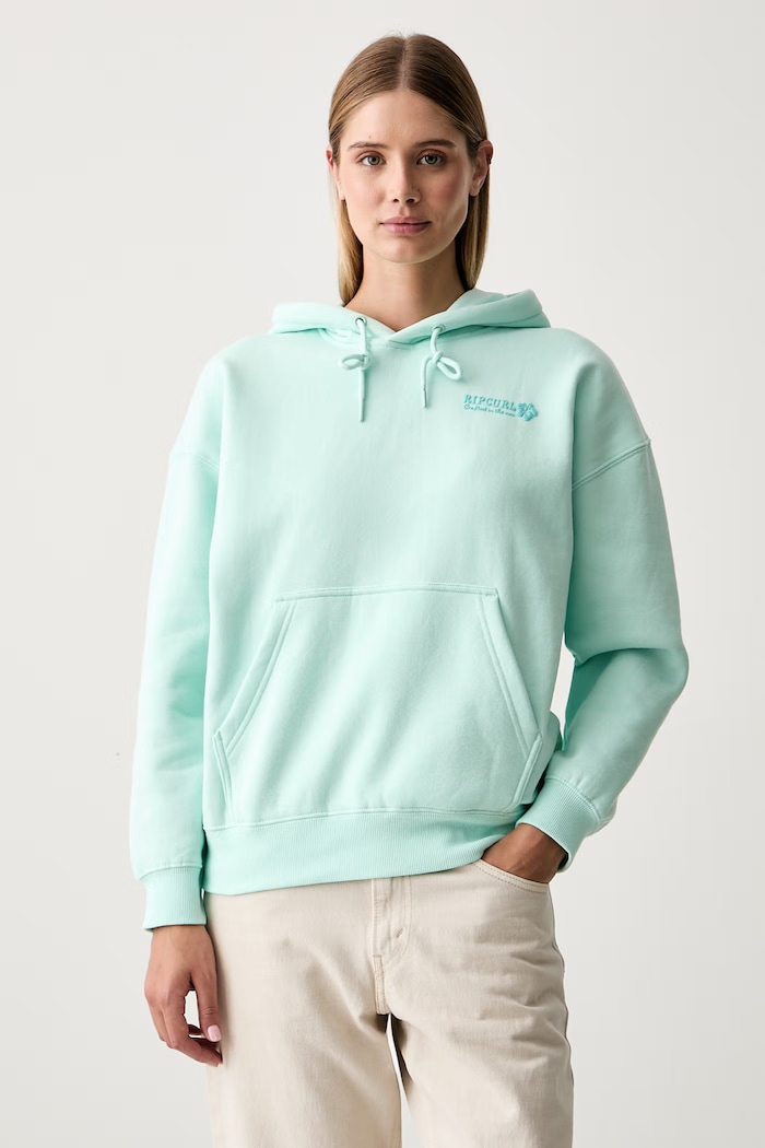 Îmbrăcăminte Rip Curl hanorac cu glugă pentru femei, din bumbac SURF PUFF HERITAGE 0A0WFL turcoaz