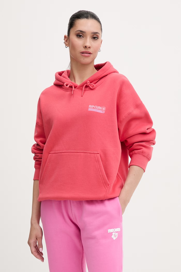 Rip Curl hanorac cu glugă pentru femei, cu bumbac OCEAN BREAK rosu 0BJWFL