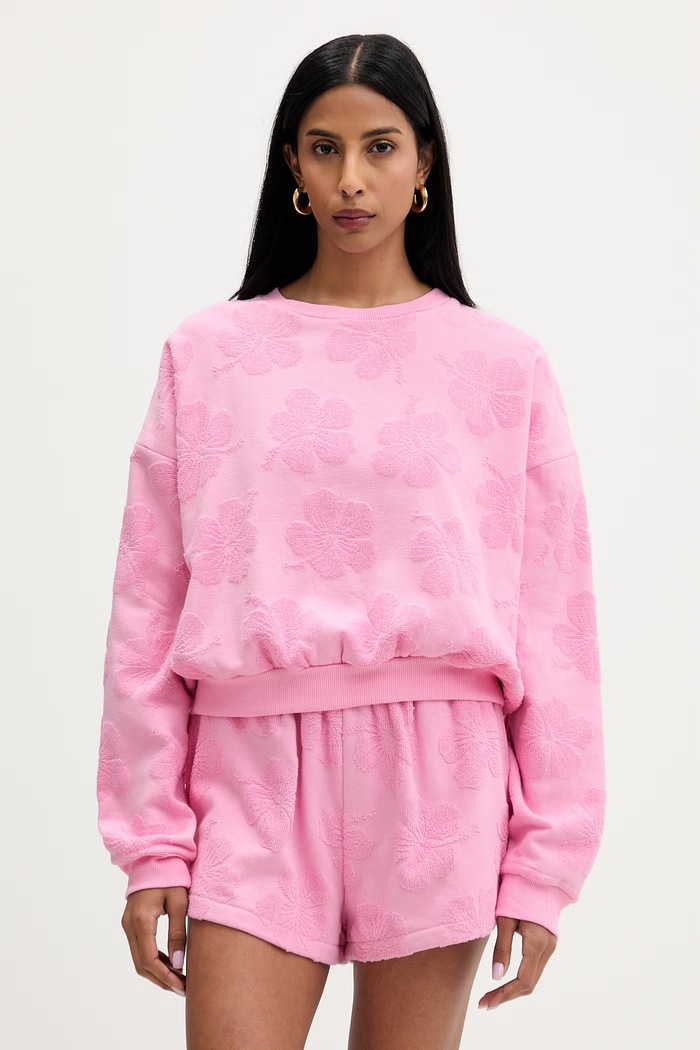 Rip Curl μπλούζα oversize γυναικεία βαμβακερή PARADISE TERRY CREW ροζ 0BPWFL
