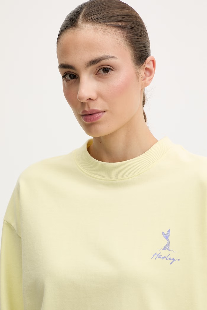 Hurley μπλούζα γυναικεία βαμβακερή CREW NEREIDA ISLAND κίτρινο WFTEU00024