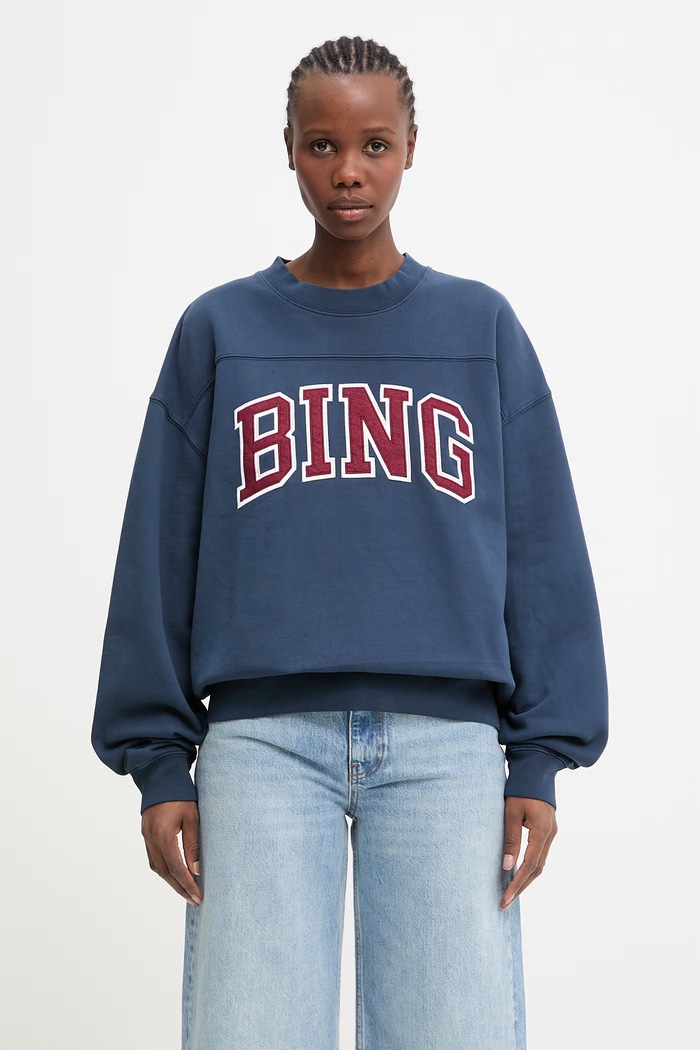 Anine Bing Trenton bluza oversize bawełniana damska granatowy A.08.12203
