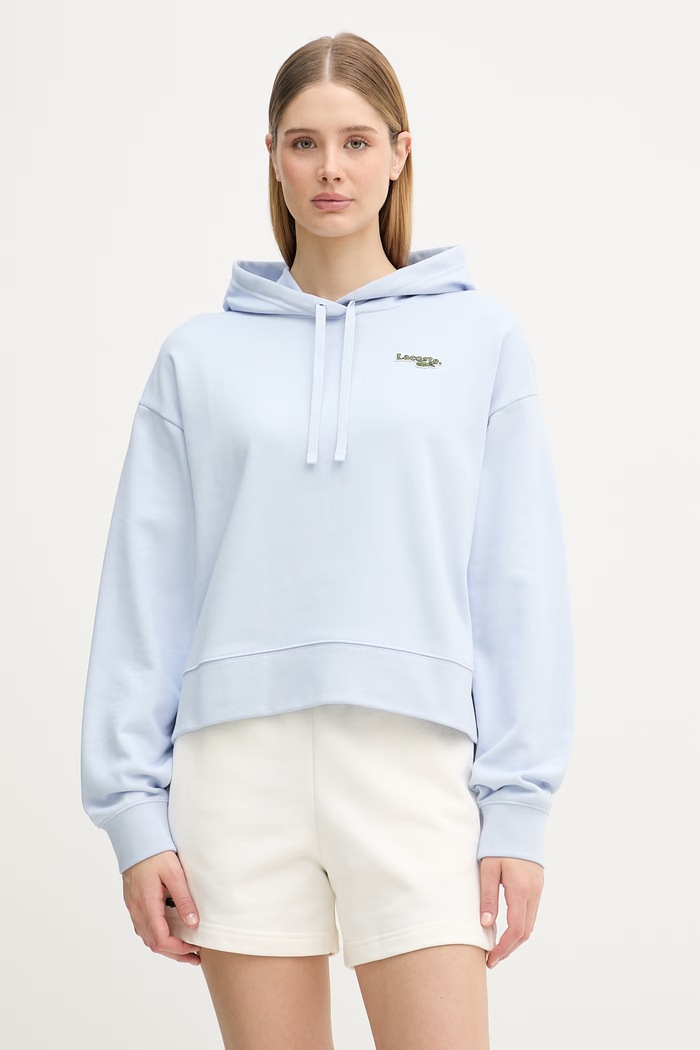 Lacoste Hanorac cu glugă pentru femei, cu bumbac albastru SF7607