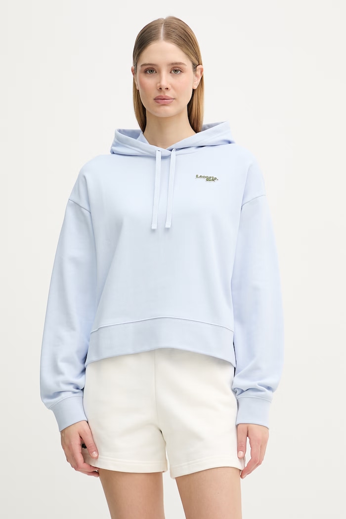 Lacoste Hanorac cu glugă pentru femei, cu bumbac albastru SF7607