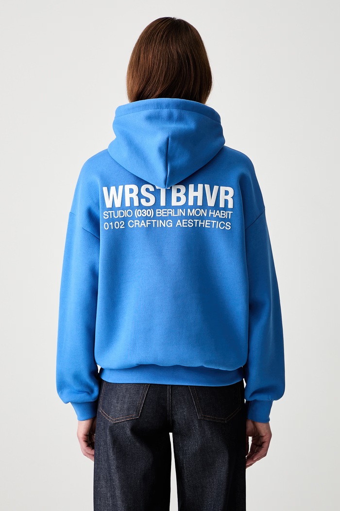 WRSTBHVR Studio V12 bluza z kapturem damska z bawełną niebieski U2026TT.3459
