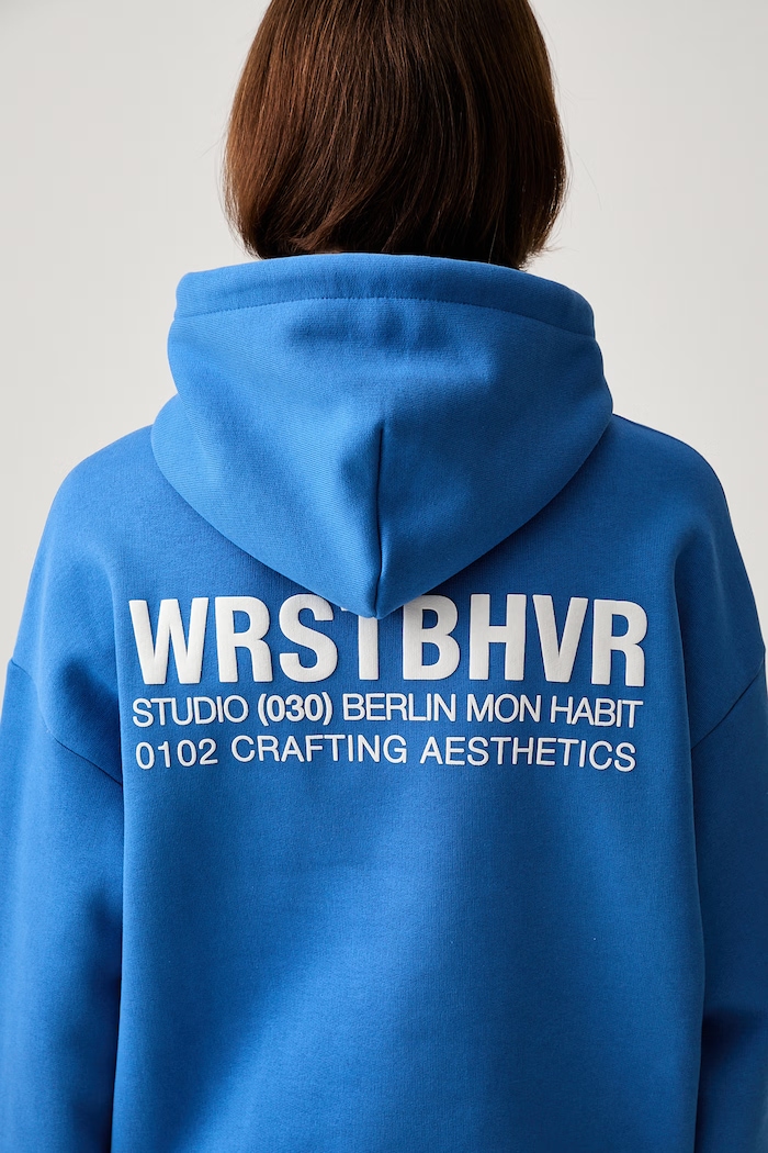 WRSTBHVR Studio V12 bluza z kapturem damska z bawełną niebieski U2026TT.3459