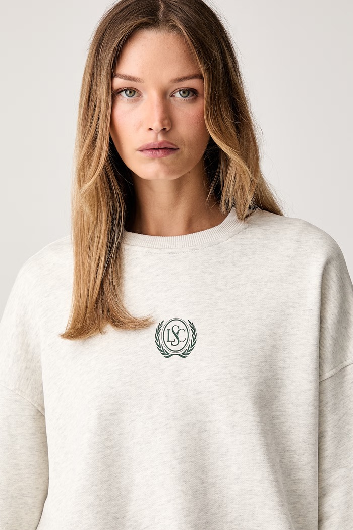 Le Privé mikina dámska bavlnená VARSITY CREWNECK sivá LP00703
