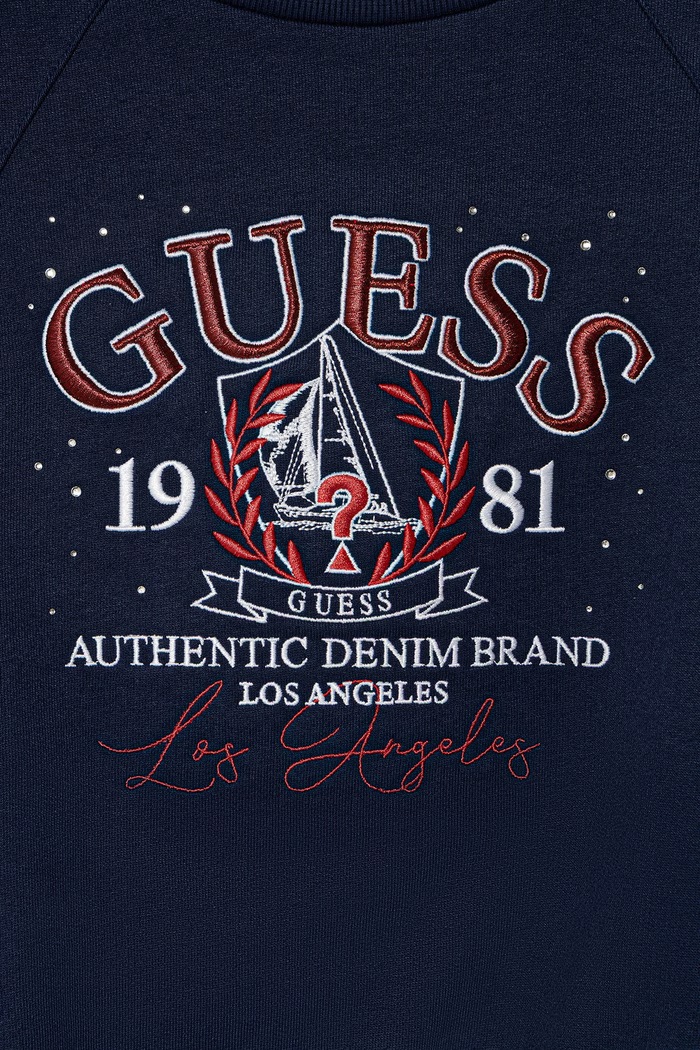 Fete Guess hanorac de bumbac pentru copii J6RQ06.KAD74.PPY2 bleumarin