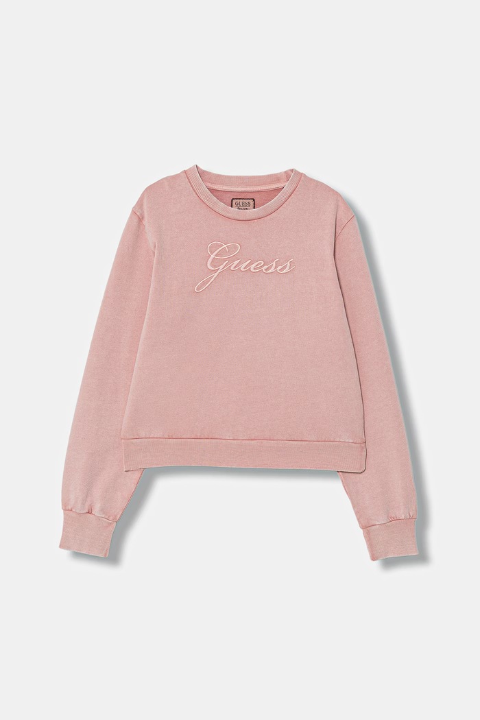 Παιδική βαμβακερή μπλούζα Guess χωρίς κουκούλα ροζ J6RQ09.KAX74.PPY2