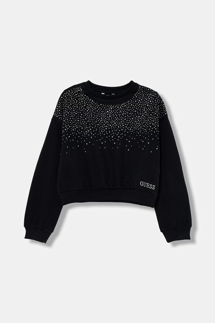 Παιδική βαμβακερή μπλούζα Guess χωρίς κουκούλα μαύρο J6RQ13.KA6R4.PPY2