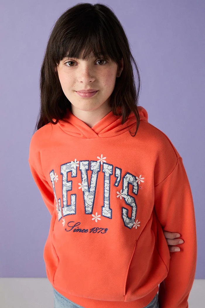 Levi's bluza z kapturem dziecięca bawełniana LOGO HOODIE pomarańczowy 4EP543