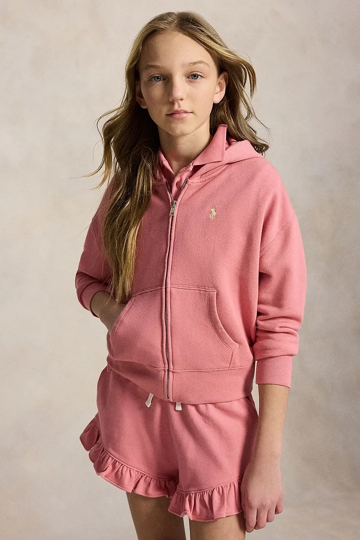 Polo Ralph Lauren detská bavlnená mikina na zips s kapucňou ružová 313A11856001