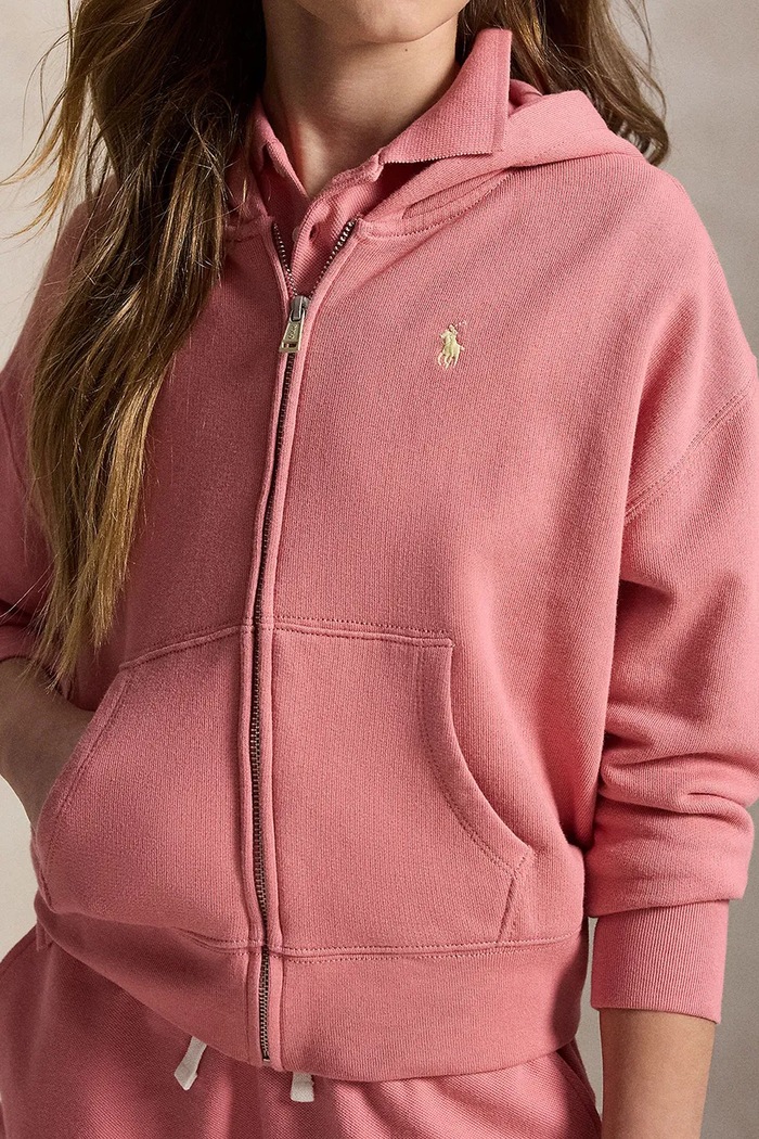 Polo Ralph Lauren detská bavlnená mikina na zips s kapucňou 313A11856001 ružová
