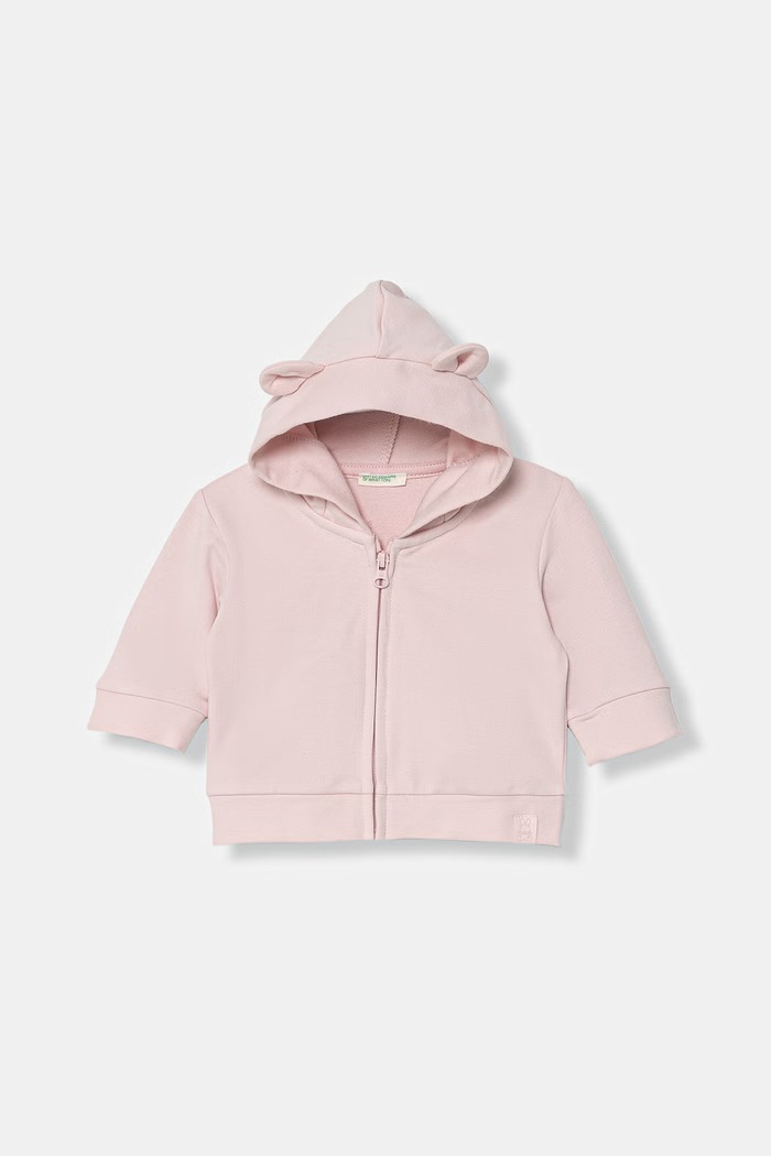 United Colors of Benetton detská bavlnená mikina na zips s kapucňou s elastanom ružová 35FNA501U.G.W.Stagional