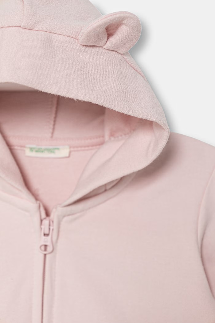 Dievča United Colors of Benetton detská bavlnená mikina na zips s kapucňou s elastanom 35FNA501U.G.W.Stagional ružová
