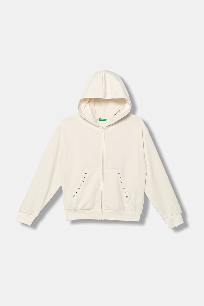 United Colors of Benetton detská mikina na zips s kapucňou z bavlny béžová 36EKC505W.G.Stagionale