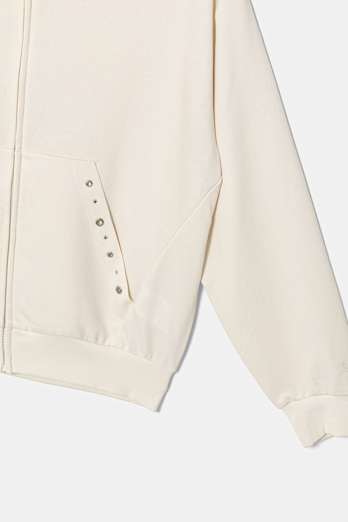 Dievča United Colors of Benetton detská mikina na zips s kapucňou z bavlny 36EKC505W.G.Stagionale béžová