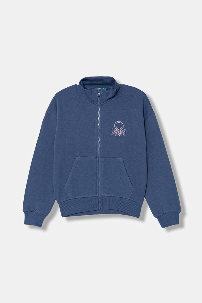 United Colors of Benetton detská bavlnená mikina na zips modrá 3J68C505U.G.Stagionale