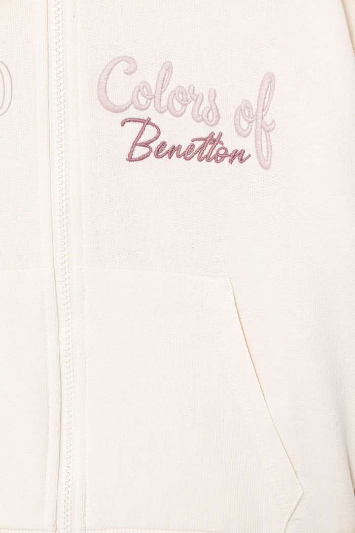 Dievča United Colors of Benetton detská bavlnená mikina na zips s kapucňou 3J68C505X.G.Stagionale béžová