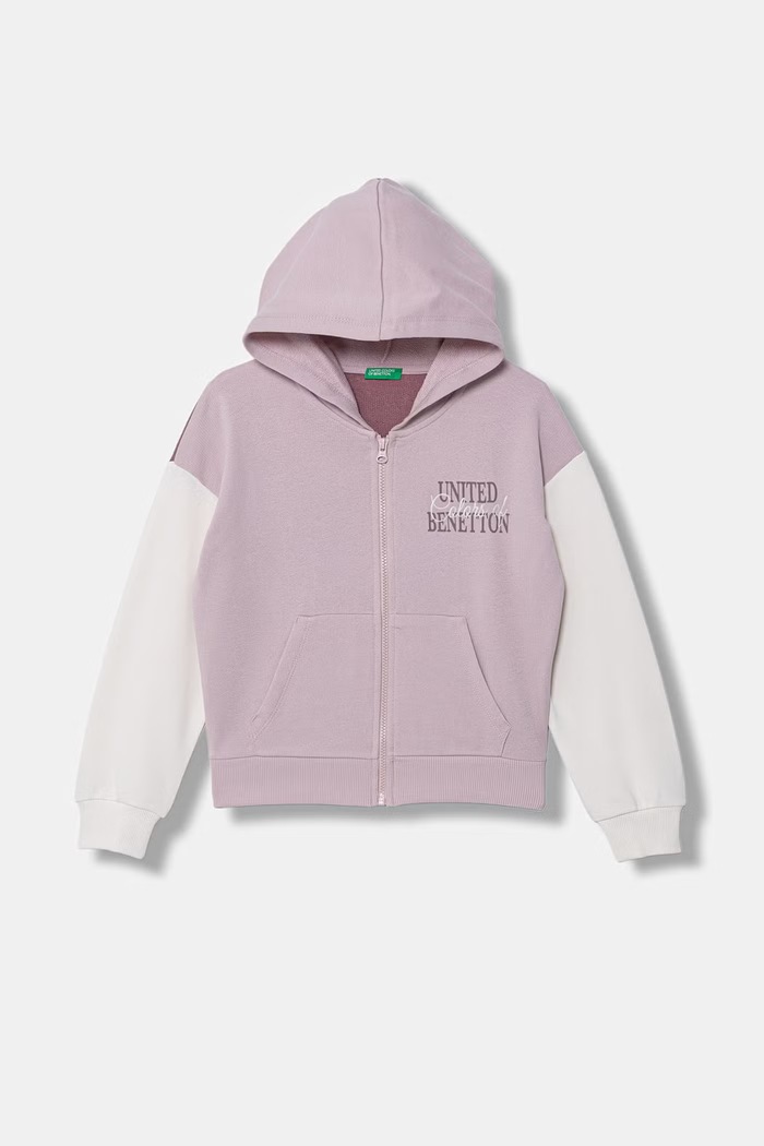 United Colors of Benetton detská bavlnená mikina na zips s kapucňou ružová 3J68C505X.G.Stagionale