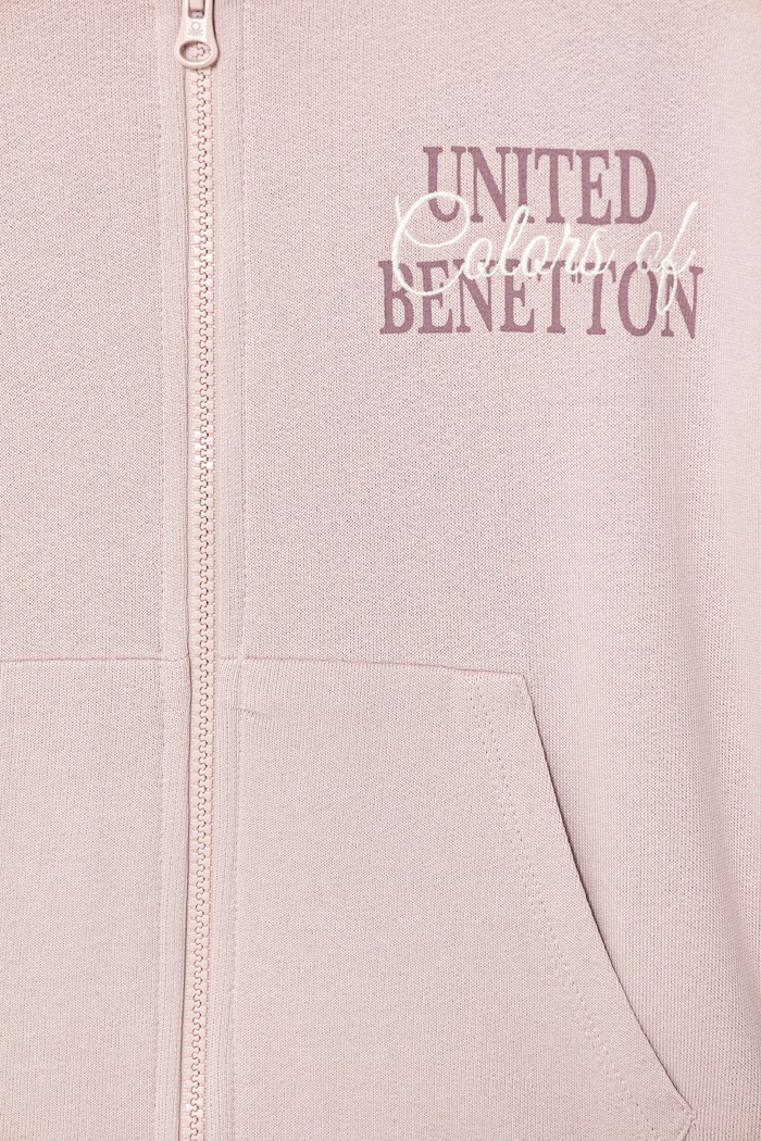 Dievča United Colors of Benetton detská bavlnená mikina na zips s kapucňou 3J68C505X.G.Stagionale ružová