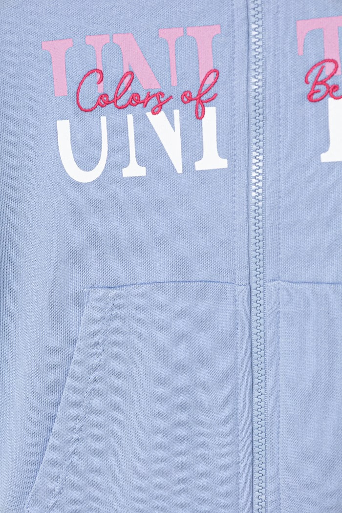 Dievča United Colors of Benetton detská bavlnená mikina na zips s kapucňou 3J68C505X.G.Stagionale modrá