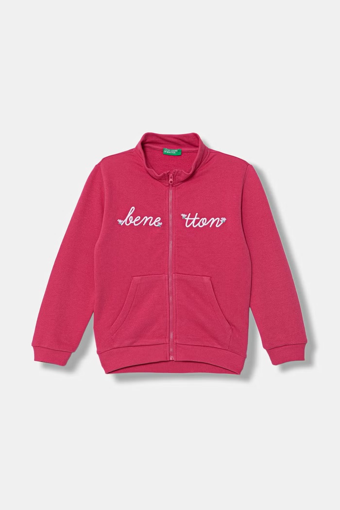 Detská bavlnená mikina na zips United Colors of Benetton ružová 3J70G504B.P.Stagionale