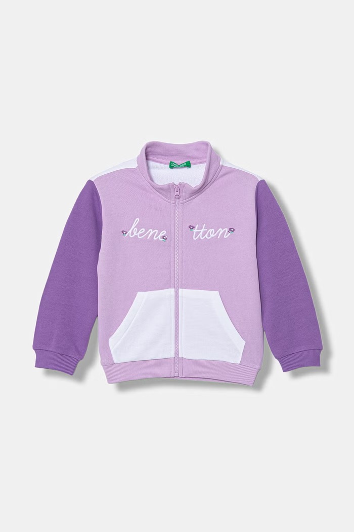 Detská bavlnená mikina na zips United Colors of Benetton fialová 3J70G504B.P.Stagionale