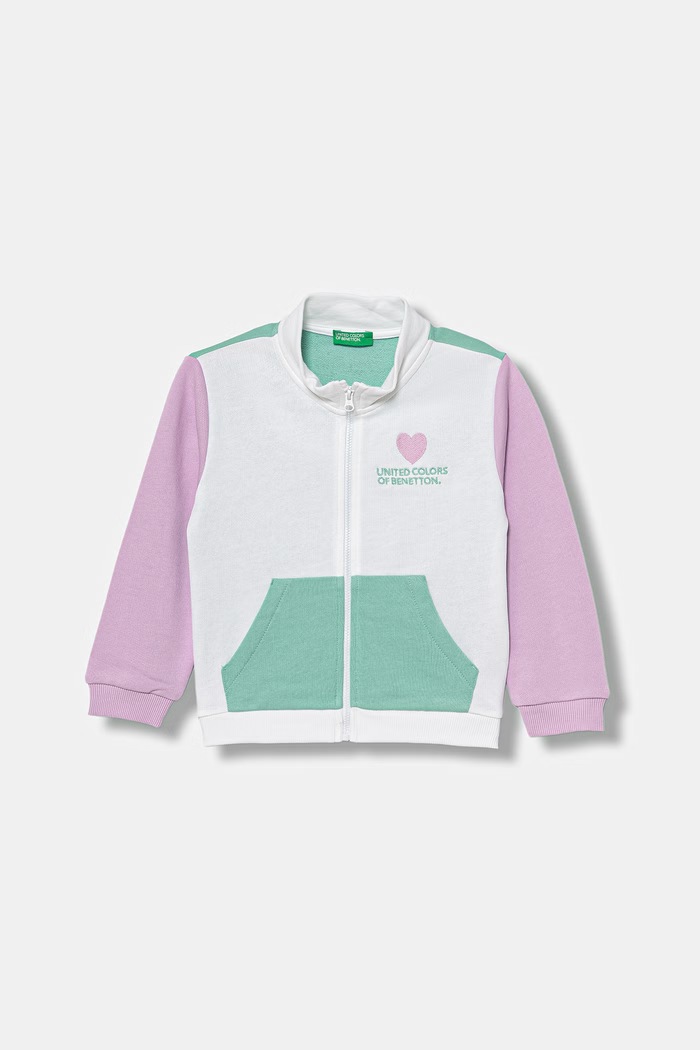 Detská bavlnená mikina na zips United Colors of Benetton viacfarebná 3J70G504B.P.Stagionale
