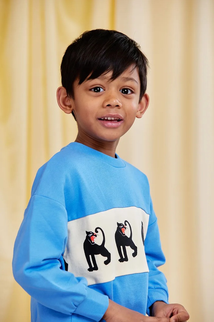 Mini Rodini bluza bawełniana dziecięca Panther nadruk niebieski 11000341