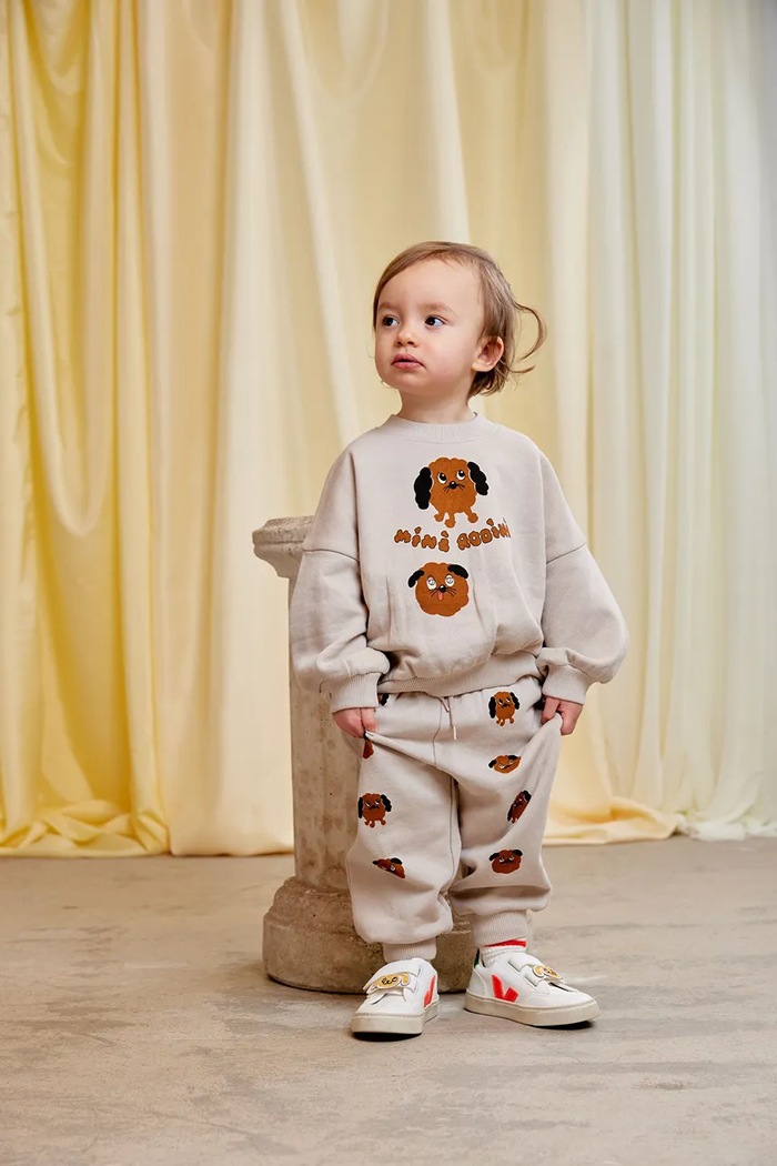 Mini Rodini bluza bawełniana dziecięca Doggies nadruk beżowy 26120125