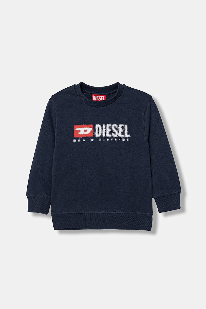 Detská bavlnená mikina Diesel SDROPS OVER SWEAT-SHIRT bez kapucne tmavomodrá J02483.KYAZ3