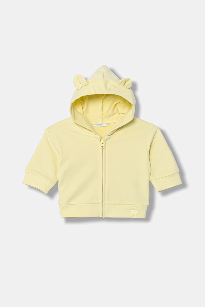 Dětská mikina United Colors of Benetton s kapucí žlutá 35FNA501U.W.Stagionale
